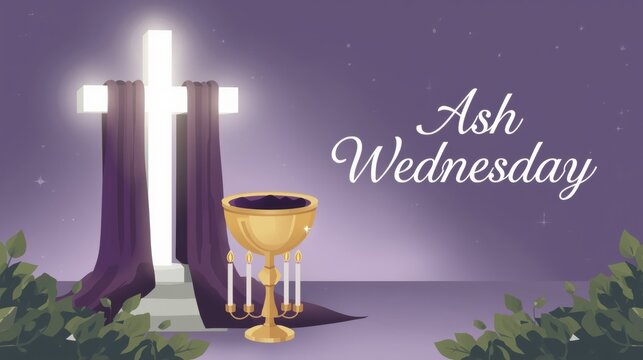Ash wednesday religious service with chalice and cross illustration