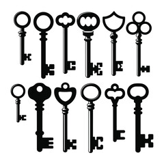 Complete Collection of Vintage Key Silhouettes 12 Different Classic Skeleton Key Shapes EPS PNG