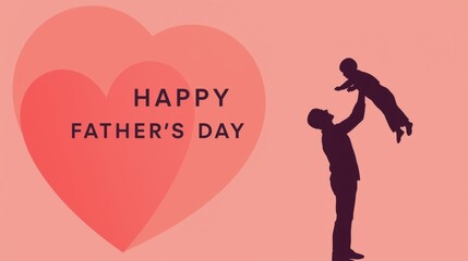 Happy fathers day silhouette of father lifting child with heart background