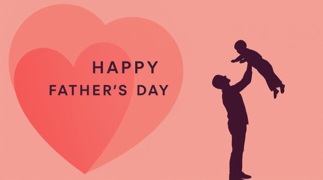 Happy fathers day silhouette of father lifting child with heart background