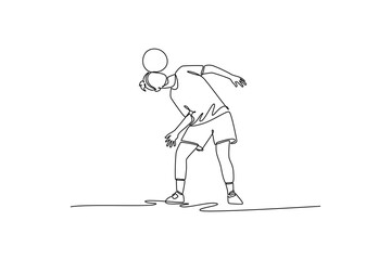Single continuous line drawing woman soccer freestyle athlete expertly balancing ball on her forehead while leaning forward. Precise control and focus. One line draw graphic design vector illustration