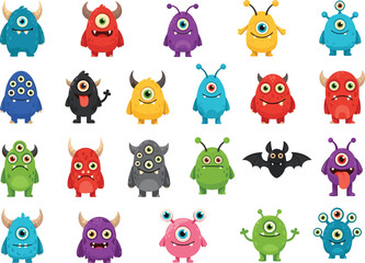 Cartoon monsters, colorful creatures, kids illustration, fantasy characters, cute aliens, playful design, vector art, children graphics, fun monsters, unique styles