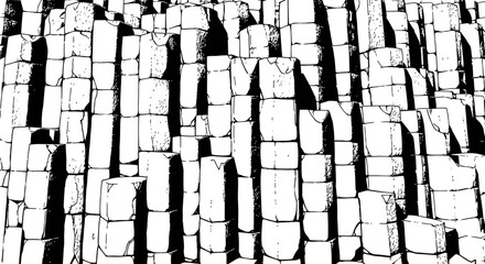Striking Basalt Columns in a High Contrast Black and White Illustration.