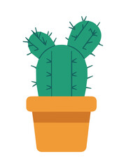 Simple Spiky Green Cactus with Two Ears in Orange Pot Flat Illustration