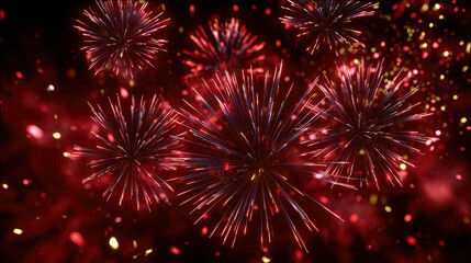 Naklejka premium Spectacular Night Scene with Synchronized Fireworks Bursting in Vibrant Colors Against a Dark Background