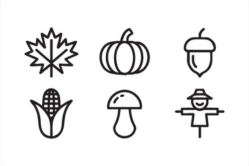Minimal fall icon collection with harvest and seasonal nature elements