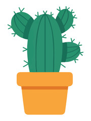 Spiky Green Multi-Armed Cactus in Orange Pot Flat Illustration