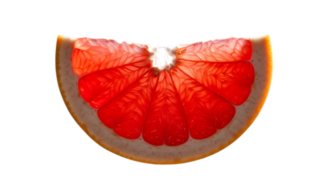 Vibrant grapefruit slice radiates freshness, perfect for healthy eating ads or vibrant summer promotions, a visually appealing and juicy fruit cut