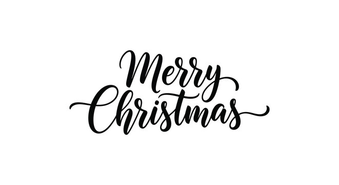 Elegant merry christmas handwritten calligraphy lettering in black on a white background for holiday greetings