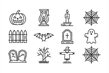 Minimal line Halloween icons for autumn holiday branding and spooky decor