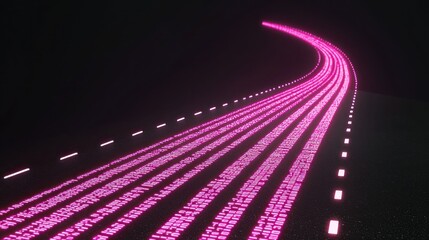 Dynamic digital highway with glowing pink light trails representing fast data flow, technological advancement, and modern connectivity in a futuristic network concept