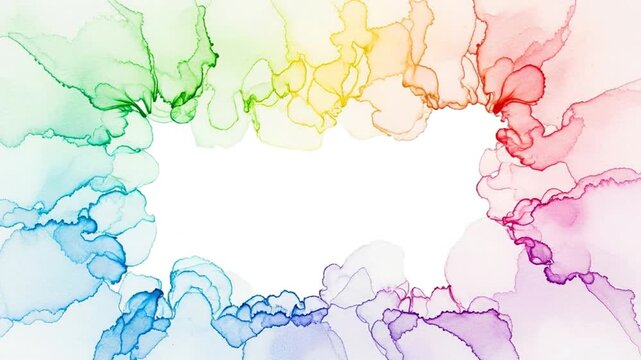 Elegant watercolor bloom animation border for titles, flowing pigment movement video