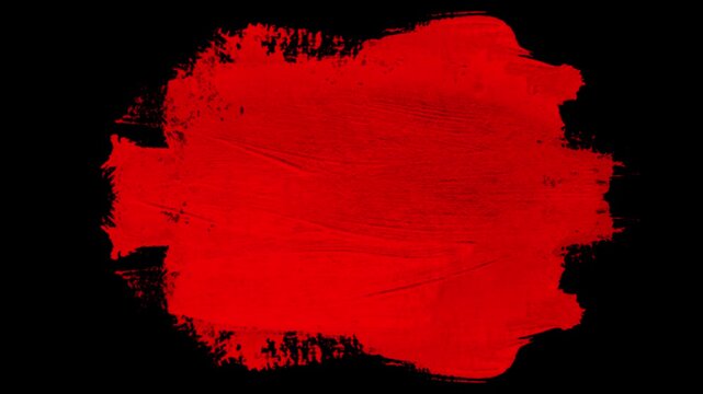 Abstract Red Grunge Paint Brush Stroke Animation.Animated red acrylic paint brush stroke texture on black background. Rough grunge ink blot effect for horror, halloween, or artistic motion graphics.