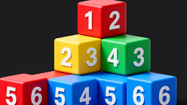 Colorful Numbered Cubes Stacked in Pyramid - Powered by Adobe