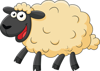 Cartoon sheep illustration, cute farm animal, black face sheep, fluffy wool, children’s book character, happy livestock, vector drawing, isolated