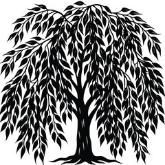 Willow Tree Silhouette Vector for Calm Nature, Meditation, and Poetic Design