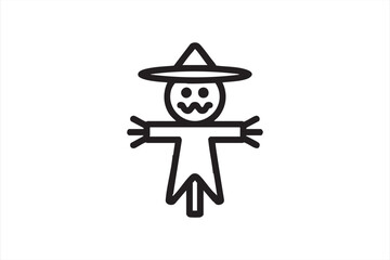 Minimal scarecrow line art icon for autumn harvest and farm-themed graphics