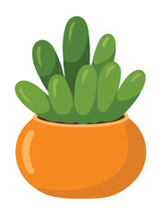 Smooth Green Finger Succulent Plant in Round Orange Pot Illustration