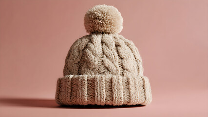Cozy cream cable knit beanie with fluffy pompom, perfect for winter warmth and stylish cold weather adventures