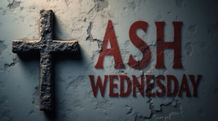 Ash wednesday religious symbol cross and text on textured background