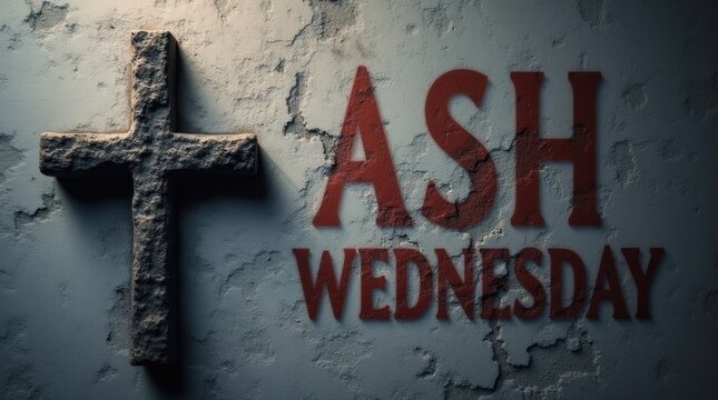Ash wednesday religious symbol cross and text on textured background