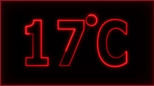 Neon 17&deg;C temperature display showing on black background. Weather temperature displays by degree, climate change, Scientific designs.