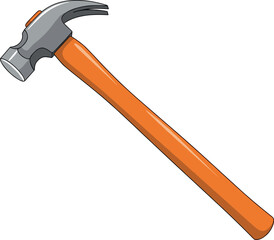 Claw hammer with orange handle, durable grip, metal head, nail remover tool, carpentry equipment, construction tool, household repair essential