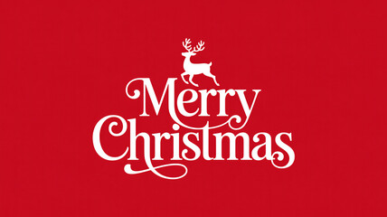 Elegant merry christmas text with reindeer silhouette on red background