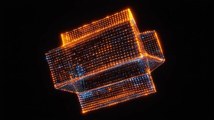 Rotating abstract 3D grid with connecting data points and particles, global business analysis and big data processing visualization background, abstract technology loop. - Powered by Adobe