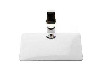 Blank white name tag with clip isolated on transparent background