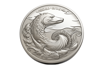 Silver Coin Relief: Marine Animal Design - Collector's Medal on transparent background png