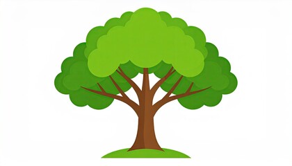 Minimalist Tree Vector Illustration in Flat Geometric Style with Solid Green Triangles and Brown Trunk on White Background