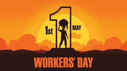 Silhouette of a worker holding a globe against a vibrant sunset celebrating workers day