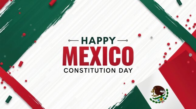 Happy mexico constitution day with mexican flag colors and emblem