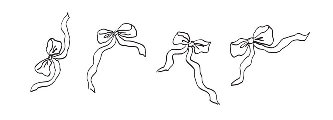 Fototapeta premium Bow hand drawn with contour lines on white background. Vector illustration. Whimsical romantic Valentine's Day print 