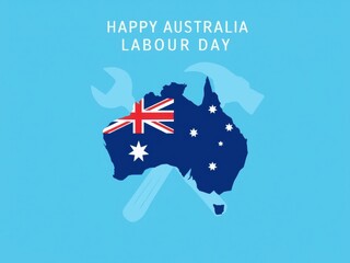 Happy australia labour day with australian flag and tools