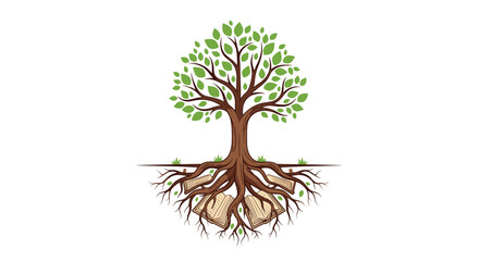 Fototapeta premium Vibrant Tree with Intricate Root System Symbolizing Growth and Life, Generative AI.