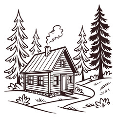 Fototapeta premium Illustration of a cabin in the woods