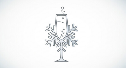 A champagne glass with bubbles and a snowflake behind it isolated on, perfect for new years eve and winter celebrations