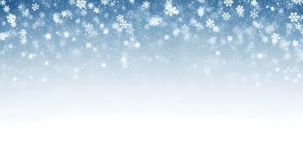 Sparkling blue glitter falling snowflakes on white background