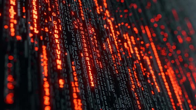 Red code binary matrix cyber data abstract digital background security technology pulsating streams, cybersecurity data code matrix binary red black abstract glowing digital pattern lines numbers