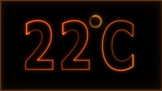 Neon 22&deg;C temperature display showing on black background. Weather temperature displays by degree, climate change, Scientific designs.