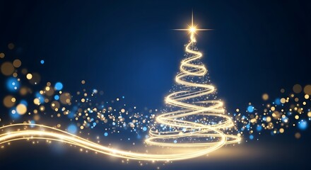 Magical glowing christmas tree with swirling lights