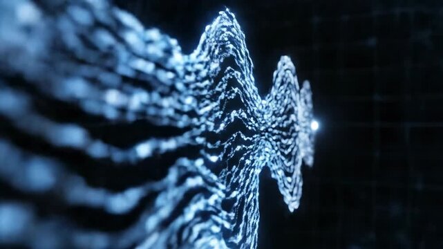 Microscopic scientific visualization of white particle wave energy interfering and collapsing in a dark theoretical physics experiment education, matter, speed