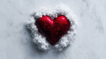 A Red Heart Nestled in Snow, Symbolizing Love in Winter