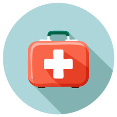 Fototapeta premium First Aid Kit Box Icon Flat Design Emergency Medical Health Care Symbol