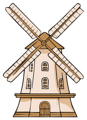 Classic Mill Cartoon Illustration Windmill Drawing Isolated Construction Vector Design