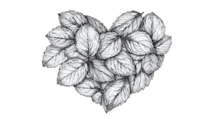 Heart formed by overlapping mint leaves, showcasing vibrant green color and natural texture, perfect for love, health, and nature visuals isolated on white background