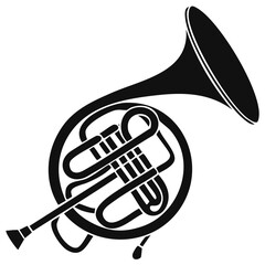 Black silhouette illustration of a French horn musical instrument