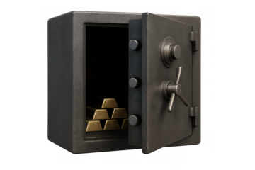 Security safe vault open with gold bars inside, storing wealth, banking, finance, and investment assets